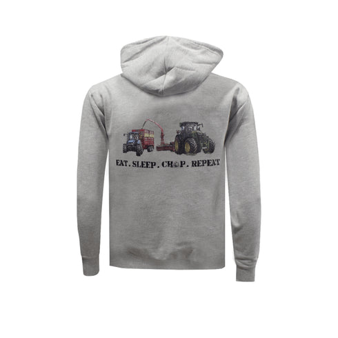 Grassmen John Deere & New Holland Eat.Sleep.Chop.Repeat Grey Hoodie (Adult)