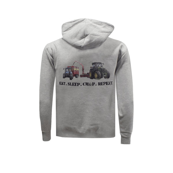 Grassmen John Deere & New Holland Eat.Sleep.Chop.Repeat Grey Hoodie (Adult)