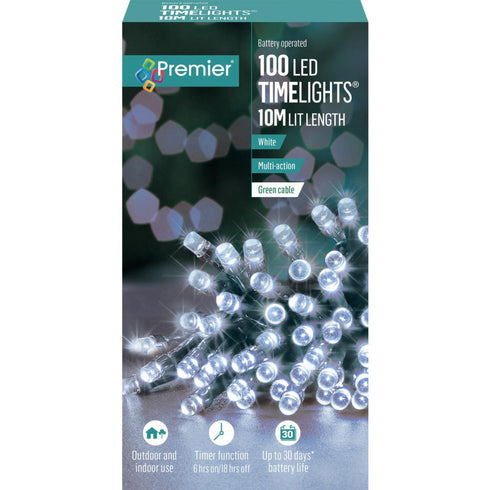 100 BATTERY OPERATED LED TIMER LIGHTS WHITE