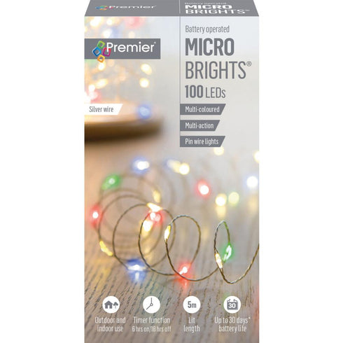 100 LED B/O MULTI-ACTION MICROBRIGHTS W/TIMER - COLOURED
