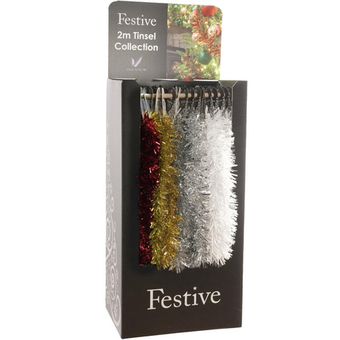 2M CHUNKY TINSEL 4 ASSTD - RED, GOLD, SILVER & WHITE 1 Random Pc